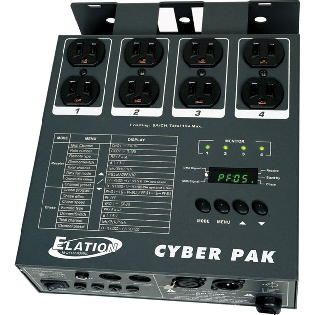 Elation Professional CyberPak Dimmer Power Pack 4 Canales 10 Programas Chase Tiempo de Desvanecimiento Ajustable