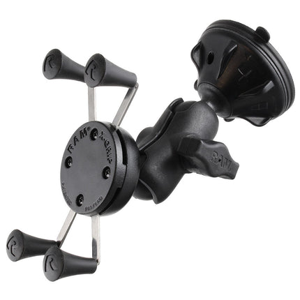 RAM Mounts Soporte Succión Twist Lock con Brazo Corto y X-Grip Universal para Celular 1.88 a 3.25 pulgadas