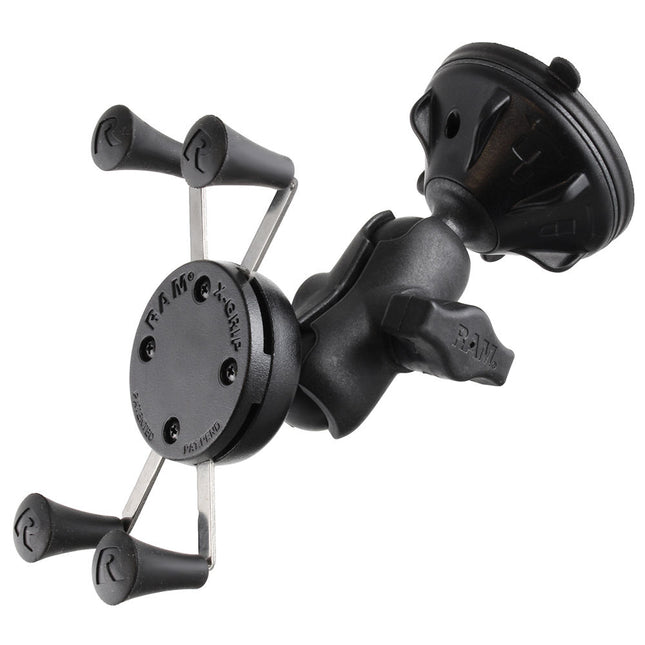RAM Mounts Soporte Succión Twist Lock con Brazo Corto y X-Grip Universal para Celular 1.88 a 3.25 pulgadas