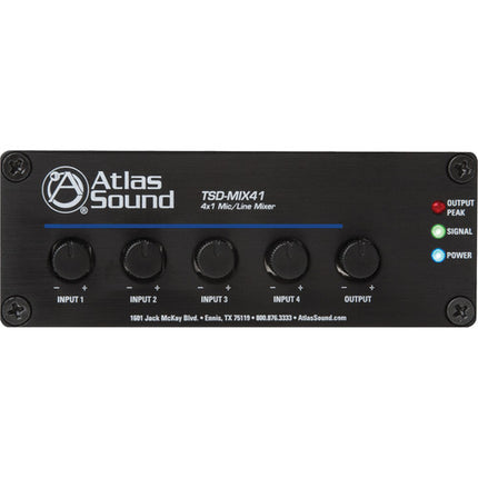 AtlasIED TSD-MIX41 Mezclador Micrófono Línea 4x1 con Accesorios