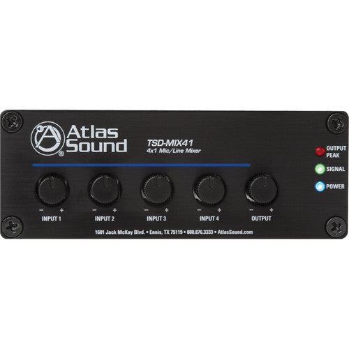AtlasIED TSD-MIX41 Mezclador Micrófono Línea 4x1 con Accesorios