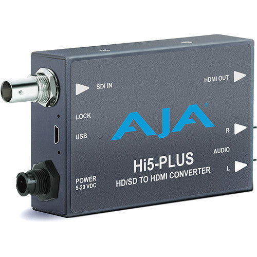 AJA Hi5-Plus Mini Convertidor 3G-SDI a HDMI con 30-Bit Color RGB y 2 Canales RCA