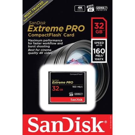 SanDisk 32GB Extreme Pro Tarjeta de Memoria CompactFlash 160MB/s 150MB/s Escritura