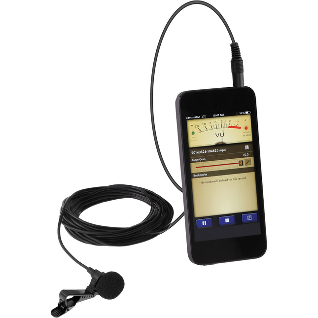 Micrófono Lavalier Polsen MO-PL1 para dispositivos móviles Cable de 3.6 m con protección contra viento y clip
