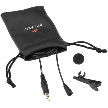Micrófono Lavalier Polsen MO-PL1 para dispositivos móviles Cable de 3.6 m con protección contra viento y clip