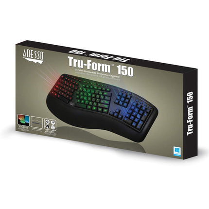 Adesso Tru-Form 150 Teclado Ergonomico Retroiluminado 3 Colores USB 105 Teclas
