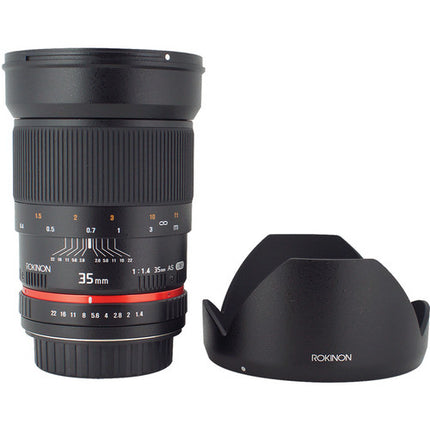 Rokinon 35mm f1.4 AS UMC Objetivo para Fujifilm X Montura f1.4 a f22 con Estuche y Parasol