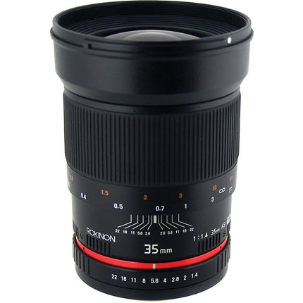 Rokinon 35mm f1.4 AS UMC Objetivo para Fujifilm X Montura f1.4 a f22 con Estuche y Parasol