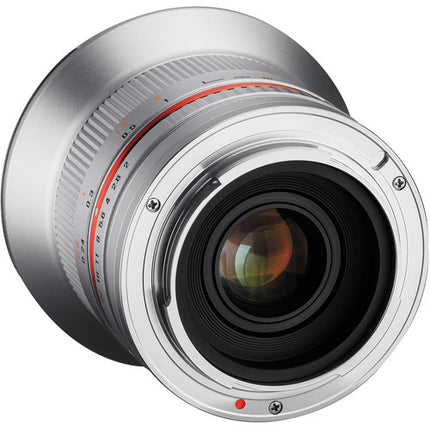 Samyang 12mm f2.0 NCS CS Lente para Fujifilm X-Mount Plata con Parasol