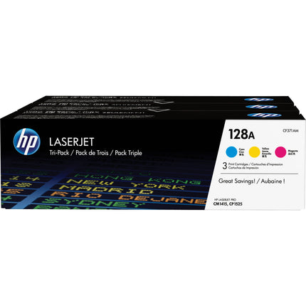 HP 128A Pack de 3 Cartuchos de Tóner LaserJet Cyan Magenta Amarillo para LaserJet Pro CP1525 y CM1415