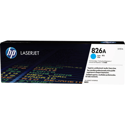 Cartucho de tóner cian HP 826A para impresoras Color LaserJet M855