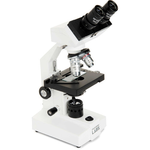 CELESTRON LABS CB2000CF Microscopio Compuesto Binocular con Objetivos 4x a 100x y Platina Mecánica 4.3 x 4.7 pulgadas