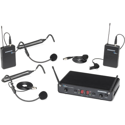 Samson Concert 288 Sistema inalámbrico doble canal con 2 micrófonos headset y 2 lavalier 300 pies alcance 16 frecuencias