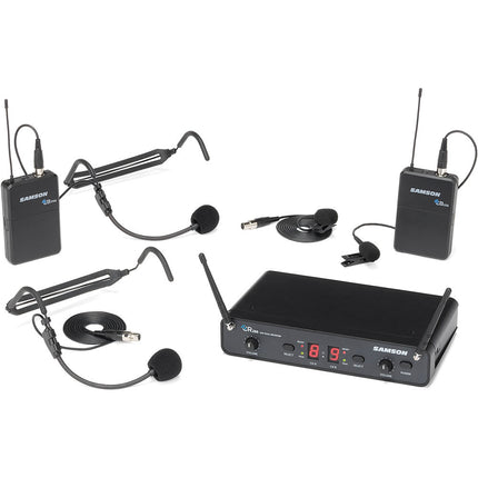 Samson Concert 288 Sistema inalámbrico de micrófonos para presentación dúo con 2 Headset y 2 Lavalier 300 pies alcance