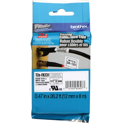 Brother TZeFX231 Cinta Flexible para Identificación 12mm x 8 m Blanco Negro