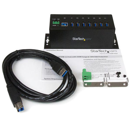 StarTech Hub USB 3.0 Industrial 7 Puertos 5 Gb/s Protección ESD y Sobretensión Negro