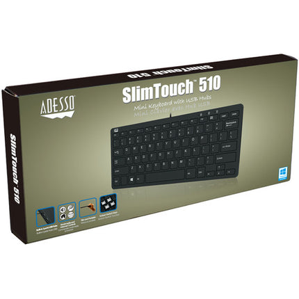 Adesso SlimTouch 510 Teclado Mini USB con 2 Puertos USB Teclado Tenkeyless Silencioso