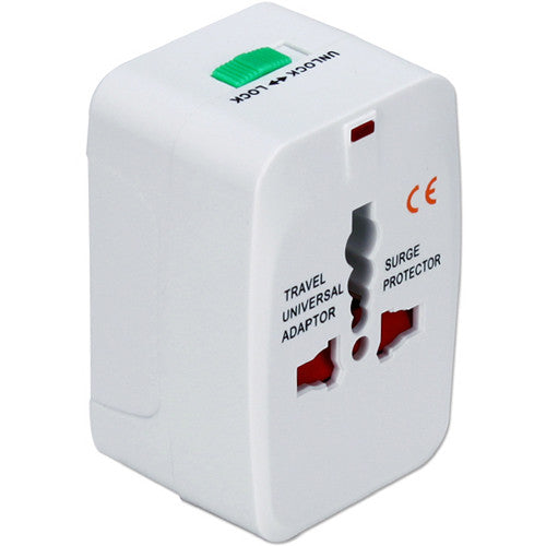 QVS International Adaptador de Corriente con Protección Contra Sobretensión y Kit de Enchufes con Estuche de Viaje Blanco