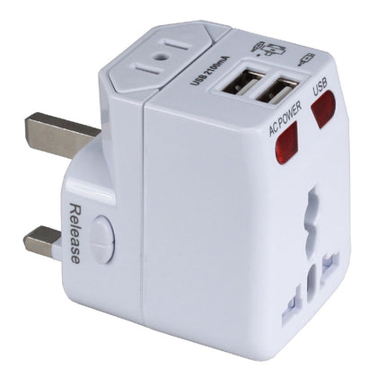 QVS International Adaptador de Corriente Kit 3 en 1 con 2 Puertos USB Blanco