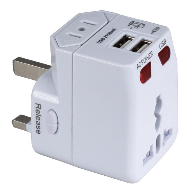 QVS International Adaptador de Corriente Kit 3 en 1 con 2 Puertos USB Blanco