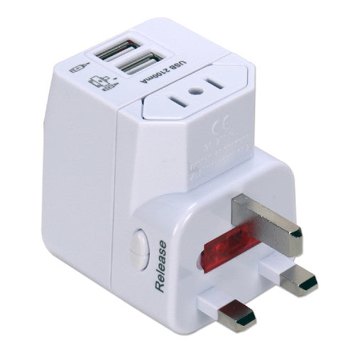 QVS International Adaptador de Corriente Kit 3 en 1 con 2 Puertos USB Blanco