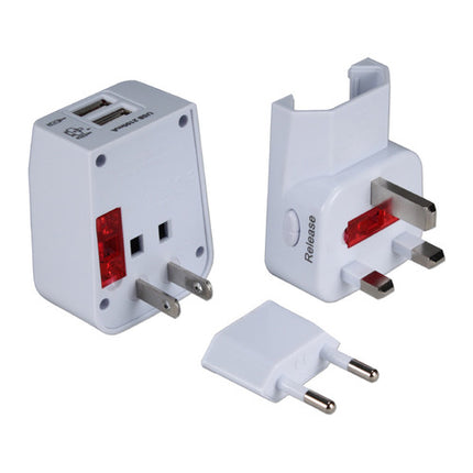 QVS International Adaptador de Corriente Kit 3 en 1 con 2 Puertos USB Blanco