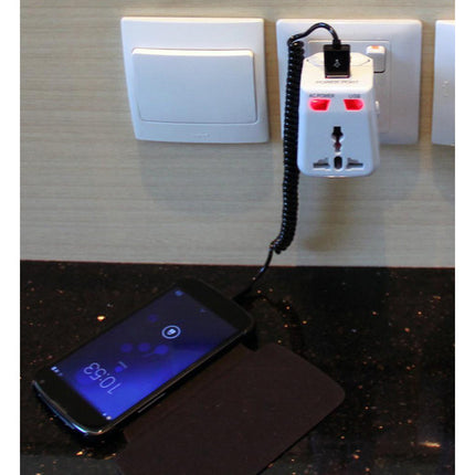 QVS International Adaptador de Corriente Kit 3 en 1 con 2 Puertos USB Blanco