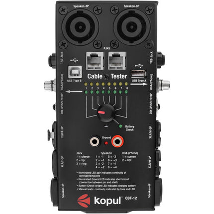 Kopul CBT-12 Probador de Cables 12 en 1 Multiconectores con Batería 9V