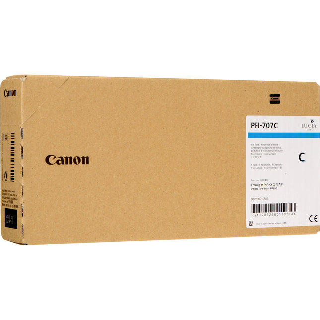 Cartucho de Tinta Cian Canon PFI-707C 700 mL para Impresoras imagePROGRAF iPF830 iPF840 iPF850