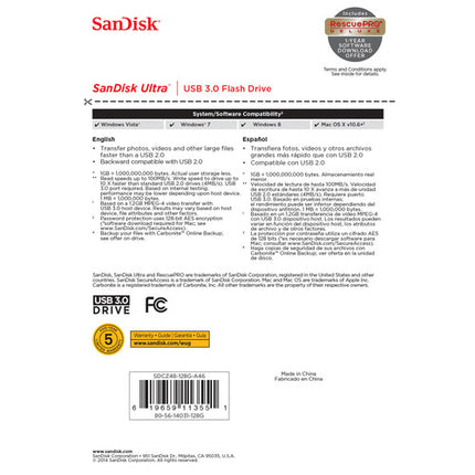 SanDisk 128GB Ultra USB-A 3.2 Gen 1 Memoria Flash 130 MB/s Lectura 40 MB/s Escritura