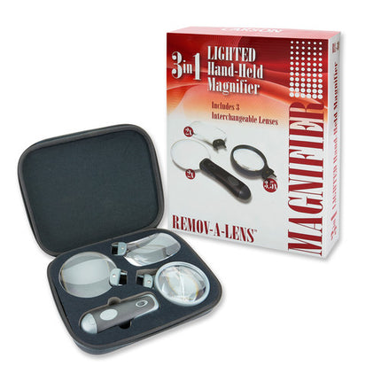 Carson RL-30 lupa removible 3 en 1 lentes acrílicos 3.5x 2x luz LED con estuche