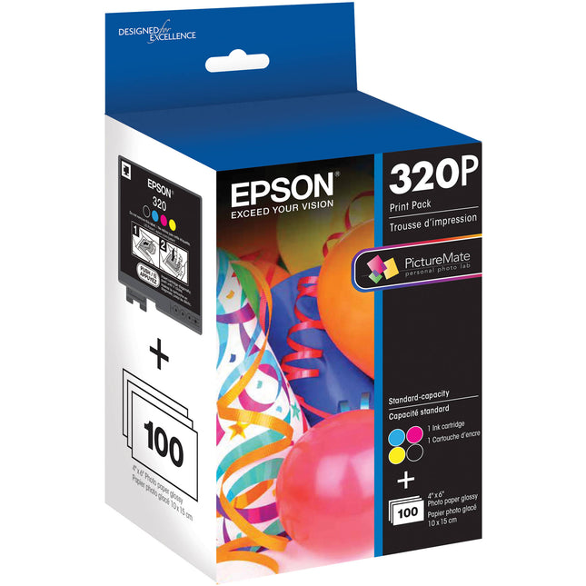 Epson 320 Cartucho de Tinta Color Capacidad Estándar para PictureMate PM-400 con 100 Hojas de Papel Fotográfico Brillante