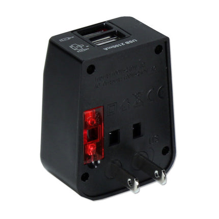 QVS International Adaptador de Corriente Kit 3 en 1 Negro 2 Puertos USB Protección Sobretensión