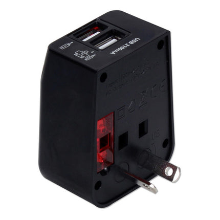 QVS International Adaptador de Corriente Kit 3 en 1 Negro 2 Puertos USB Protección Sobretensión