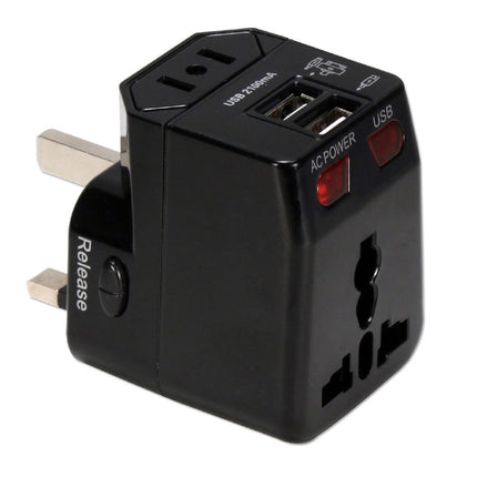 QVS International Adaptador de Corriente Kit 3 en 1 Negro 2 Puertos USB Protección Sobretensión