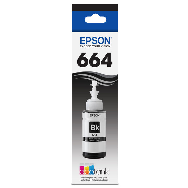 Epson T664 Botella de Tinta Negra 70mL para Impresoras EcoTank ET-2500 ET-2550 ET-4500
