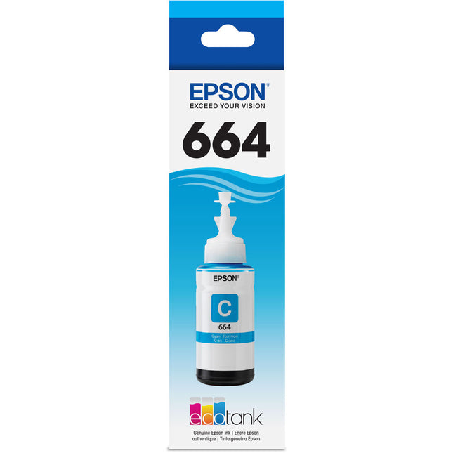 Epson T664 Botella de Tinta Cian 70mL para Impresoras EcoTank ET-2500 ET-4550