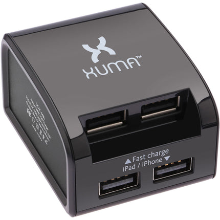 Xuma Cargador de Pared USB 4 Puertos 4.8A con Adaptadores Norteamericano y Europeo
