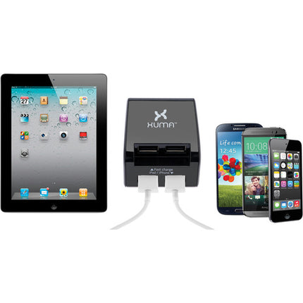 Xuma Cargador de Pared USB 4 Puertos 4.8A con Adaptadores Norteamericano y Europeo