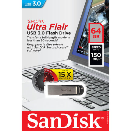 SanDisk 64GB Ultra Flair Memoria USB 3.2 Gen 1 150 MB/s 5 Años Garantía