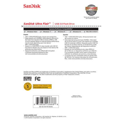 SanDisk 64GB Ultra Flair Memoria USB 3.2 Gen 1 150 MB/s 5 Años Garantía