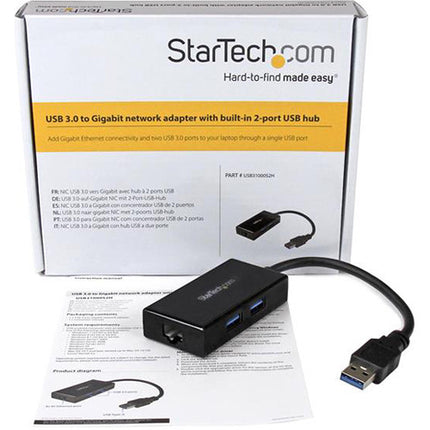 StarTech Adaptador USB 3.0 a Red Gigabit con Hub USB de 2 Puertos