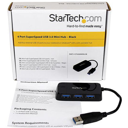 StarTech Hub USB 3.0 portátil 4 puertos SuperSpeed 5 Gbps integrado