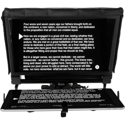 ikan Elite Pro Teleprompter universal para tablet grande vidrio 70/30 y soporte para tablet 12 pulgadas