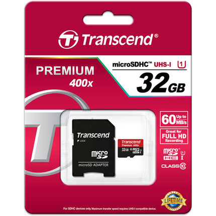 Transcend 32GB microSDHC UHS-I Clase 10 60 MB/s con Adaptador SD 2-Pack