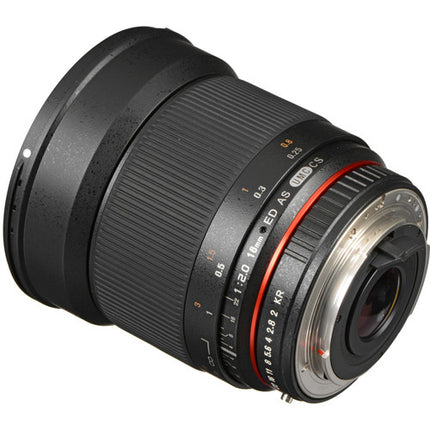 Rokinon 16mm f2.0 ED AS UMC Lente para Pentax K Montura APS-C con Parasol y Funda