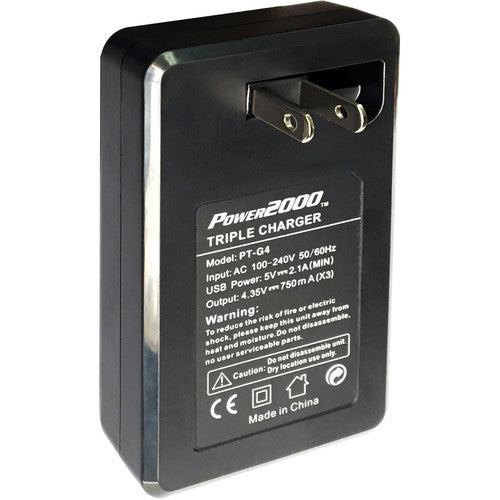 Power2000 Cargador de Baterías 3 Bahías para GoPro HERO4 con Entrada USB y 100-240V