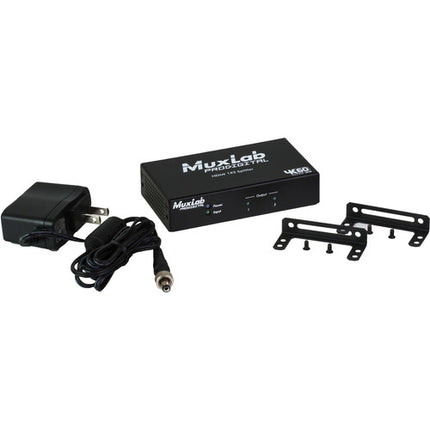 MuxLab 1x2 Divisor HDMI 4K UHD con gestión EDID y bloqueo para cables