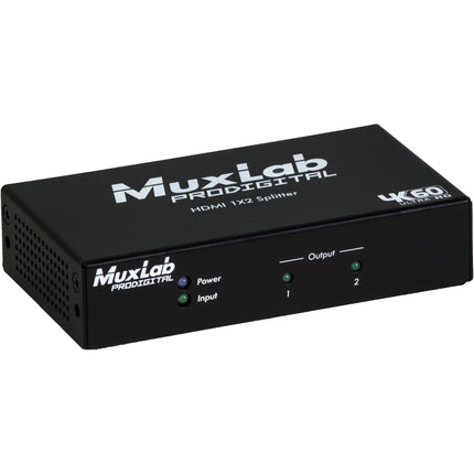 MuxLab 1x2 Divisor HDMI 4K UHD con gestión EDID y bloqueo para cables