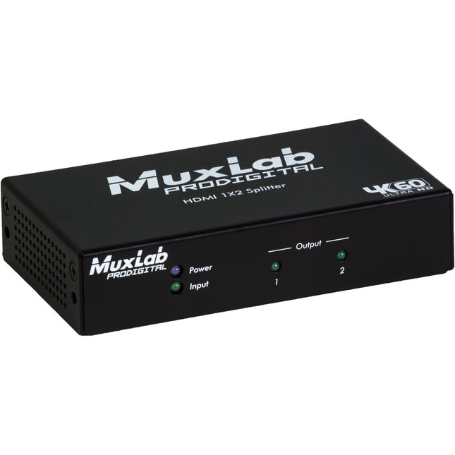 MuxLab 1x2 Divisor HDMI 4K UHD con gestión EDID y bloqueo para cables